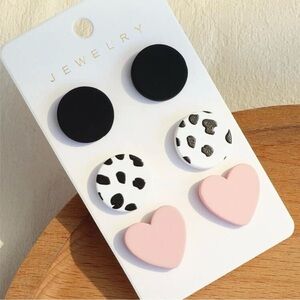 Stud Trio Set - Handmade Clay Earrings - Valentine’s Day - 3 Pairs